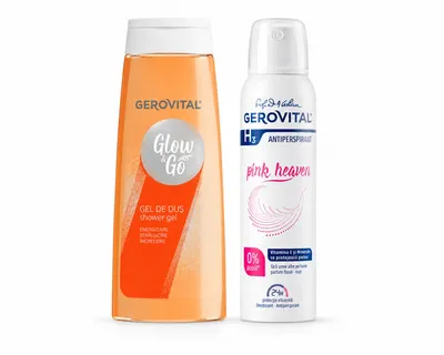 GEROVITAL Pachet Glow&Go – Gel de duș 400 ml + H3 Deo Spray Pink Heaven 150 ml, Farmec