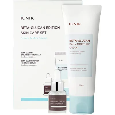 Set de îngrijire a tenului IUNIK Beta Glucan Edition, Cremă hidratantă 60 ml + Ser mini 15 ml