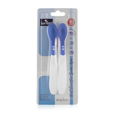 Set lingurite termosensibile pentru +6 luni albastru, 2 bucati, Lorelli