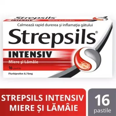 Strepsils Intensiv Miere si Lamaie, 8,75 mg, 16 pastile, Reckitt Benckiser