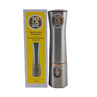 Rasnita electrica reincarcabila cu sare roz de Himalaya grunjoasa, 45g, Solaris