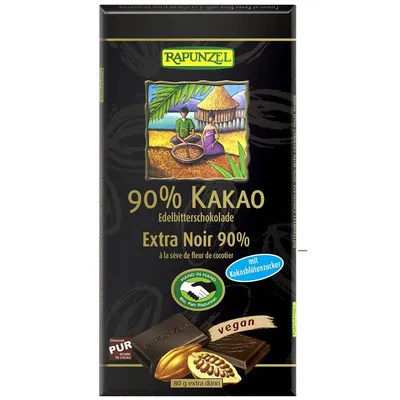 Ciocolata amaruie 90% cacao si zahar de cocos bio, 80g, Rapunzel
