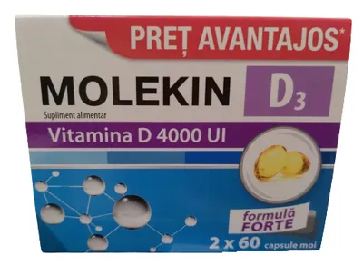 Molekin D3 4000 UI, 2 x 60 capsule moi, Zdrovit