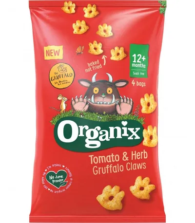 Figurine din porumb cu rosii + oregano si busuioc Gruffalo 12 luni+ Bio, 4 x 15g, Organix