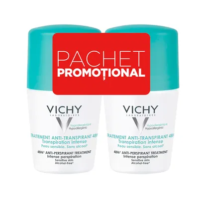 Pachet Deodorant roll-on antiperspirant cu parfum 48h 1+1 Gratuit, 50ml, Vichy
