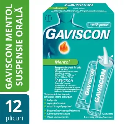 Gaviscon Mentol suspensie orala, 12 plicuri, Reckitt Benckiser