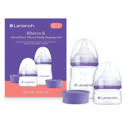 LANSINOH 76440 SET BIBEROANE CU TETINA NATURALWAVE 60ML+ 160ML