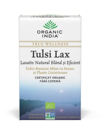 ORGANIC INDIA CEAI TULSI LAX CEAI LAXATIV BLAND SI EFICIENT CU SENNA BIO 18 PLICURI
