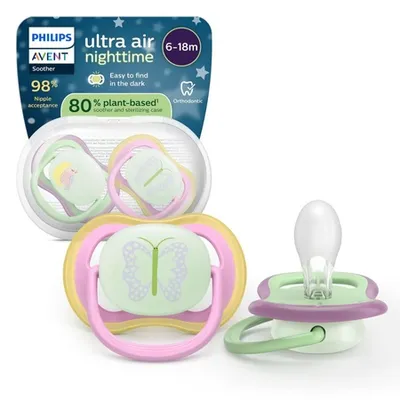 Suzete fosforescente Ultra Air, Pasare / Fluture, 6-18 luni, SCF376/29, 2 buc, Philips Avent
