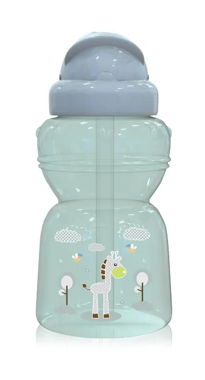 Biberon sport cu pai moale si flexibil 6 luni+ Mini Animals Mint Green, 200ml, Lorelli