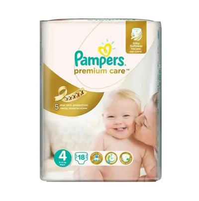 Scutece pentru copii Premium Care, Marimea 4, 8-14kg, 18 bucati, Pampers