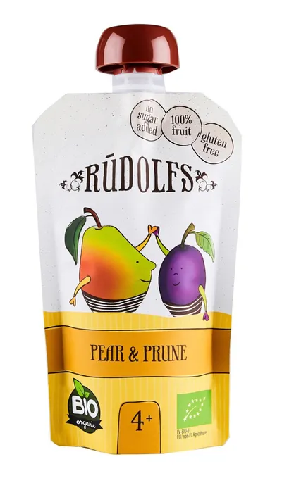 Piure din pere si prune 4+ Bio, 110g, Rudolfs