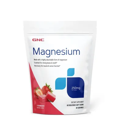 GNC MAGNEZIU 250MG CU AROMA DE CAPSUNI X 60 CARAMELE