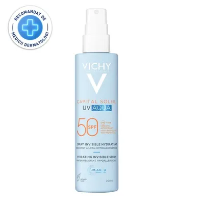 VICHY CAPITAL SOLEIL AQUA SPRAY HIDRATANT PENTRU FATA SI CORP 200 ML
