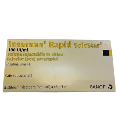Insuman Basal SoloStar 100 UI/ml x 5 stilouri inj. x 1 cart. x 3 ml susp. inj.
