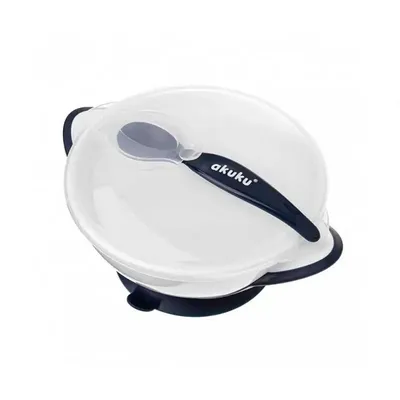 AKUKU CASTRON CU VENTUZA CAPAC SI LINGURITA 300ML WHITE/NAVY BLUE 266 A0503