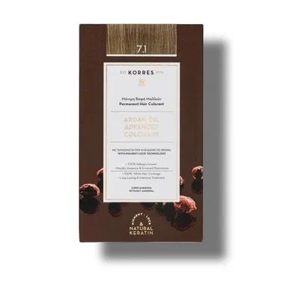 Vopsea de par Argan Oil 7.1 Ash Blonde, 50ml, Korres