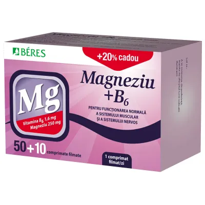 Magneziu + B6, 50 comprimate filmate +10 comprimate filmate, Beres