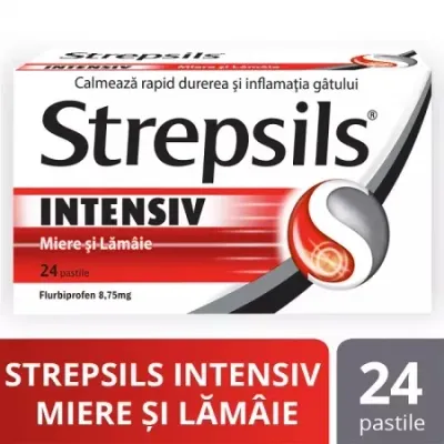 Strepsils Intensiv miere si lamaie, 8,75 mg, 24 pastile, Reckitt Benckiser