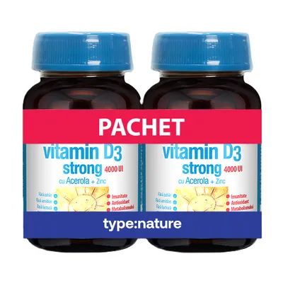 Pachet Vitamina D3 Strong, 4000 UI, 90 tablete + 90 tablete, Naturmil