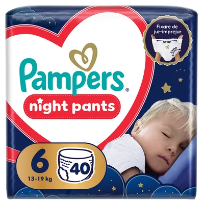 Scutece-chilotel de noapte Night Pants Marimea 6 pentru 13-19kg, 40 bucati, Pampers