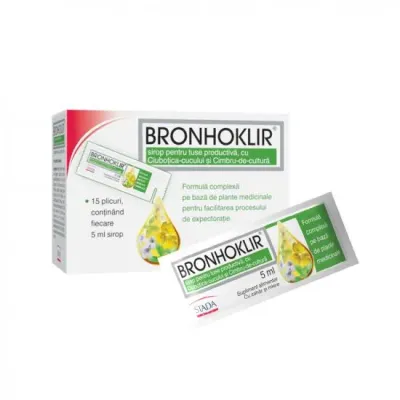 Bronhoklir Sirop Tuse Productiva 5 ml, 15 plicuri, Hemofarm