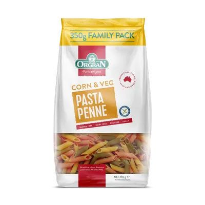 Paste penne din porumb si legume, 350g, Orgran