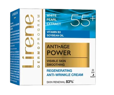 Crema regeneratoare cu efect anti-rid si extract de perla alba 55+, 50ml, Lirene
