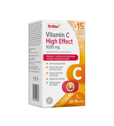 Dr.Max Vitamina C High Effect 1000mg, 30+15 comprimate masticabile