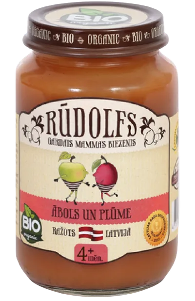 Piure de mere si prune 4+ Bio, 190g, Rudolfs