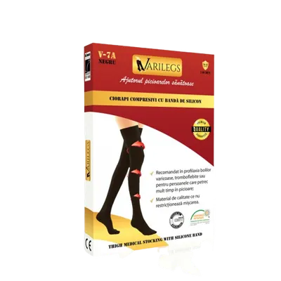 Ciorapi compresivi cu banda de silicon pana la coapsa 140 deni 18-22 MmHg V-7A M negru, 1 bucata, Varilegs