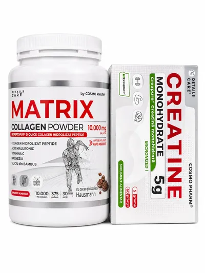 Creatine Monohydrate 5 g, 30 Plicuri + Colagen Pulbere 375 g, Cosmopharm