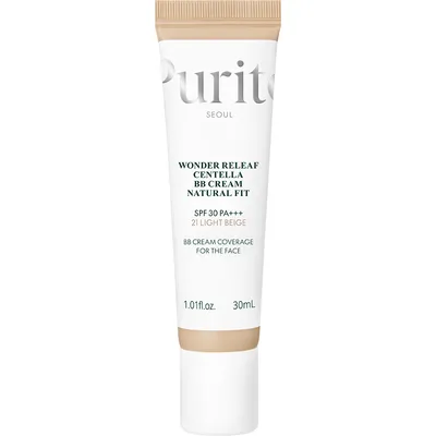 Crema BB cu niacinamida, centalla asiatica si SPF 30 Nuanta 21 Light Beige Wonder Releaf Natural Fit, 30 ml, Purito