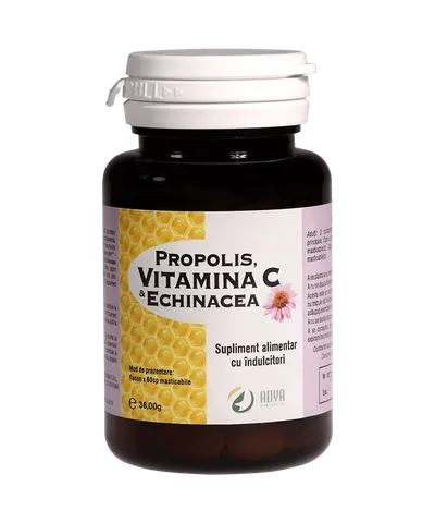 Propolis & Vitamina C & Echinacea, 60 comprimate masticabile, Adya Green Pharma