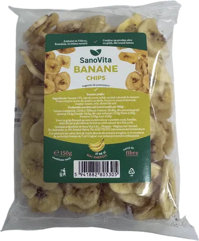 Chips de banana, 150g, SanoVita