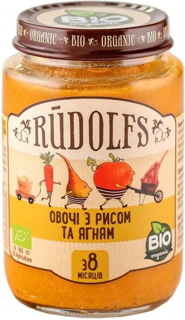 Piure din legume + orez si carne de miel 8+ Bio, 190g, Rudolfs