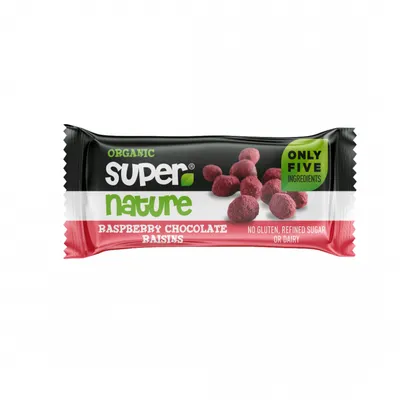Stafide invelite in ciocolata si zmeura Bio, 40g, Super Nature